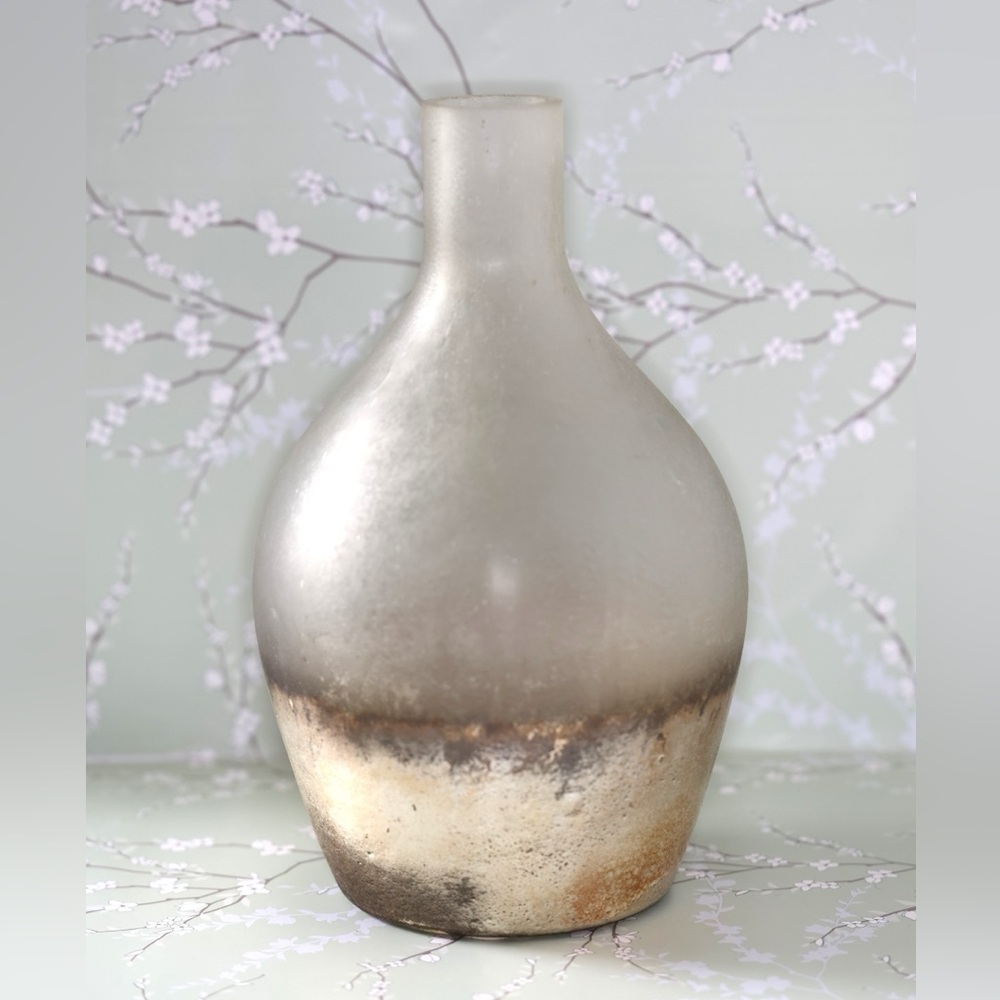 At Home Textured Glass Vase in Frosted Silver and Warm Earth Tones